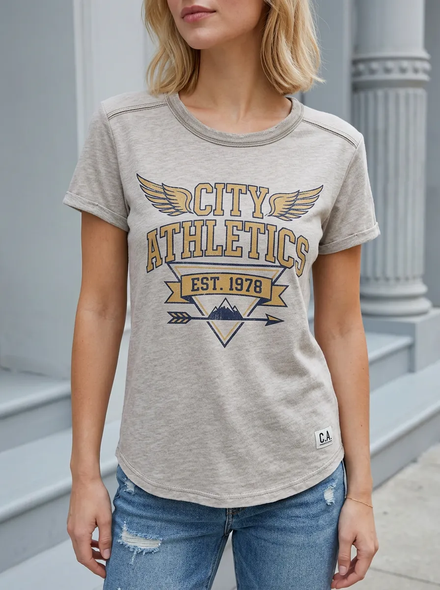 Women's City Athletics Sports Lover Wing Arrow Printed T-shirt