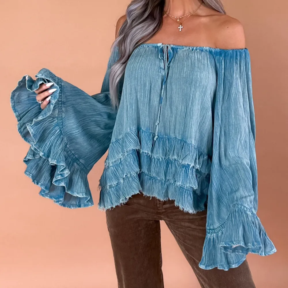 Denim Ruffled Blouse
