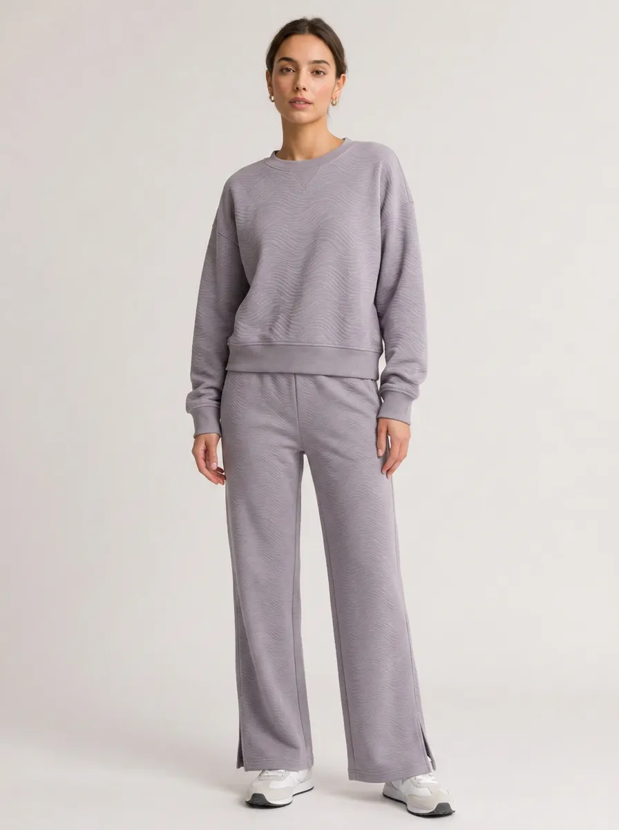 Women's Casual Lounge Wavy Texture Printed Sweatshirt Set