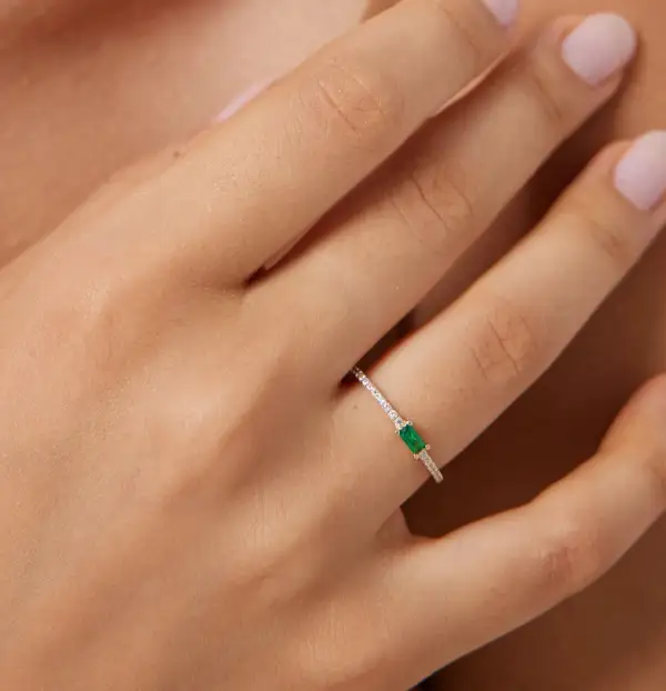 Gold Lab Created Baguette Emerald Ring With Cubic Zirconia