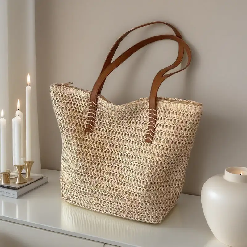 Roomy Straw Shoulder Bag