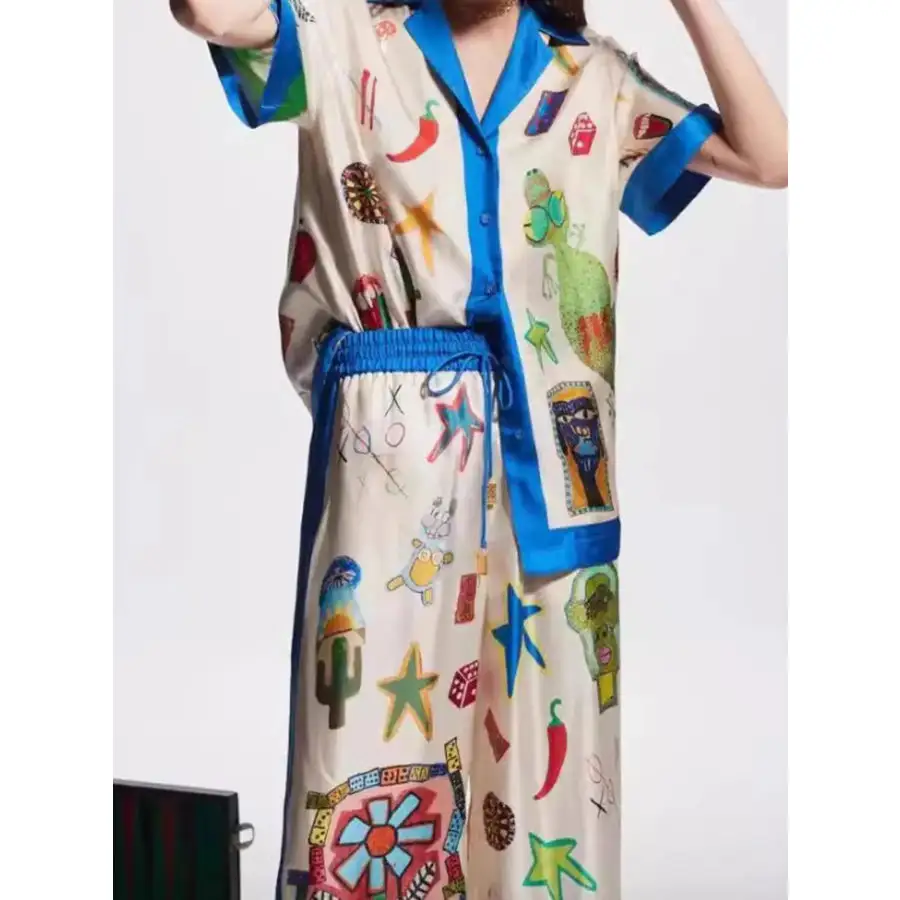 Vacation Printed Button Up Shirt and Pants Set