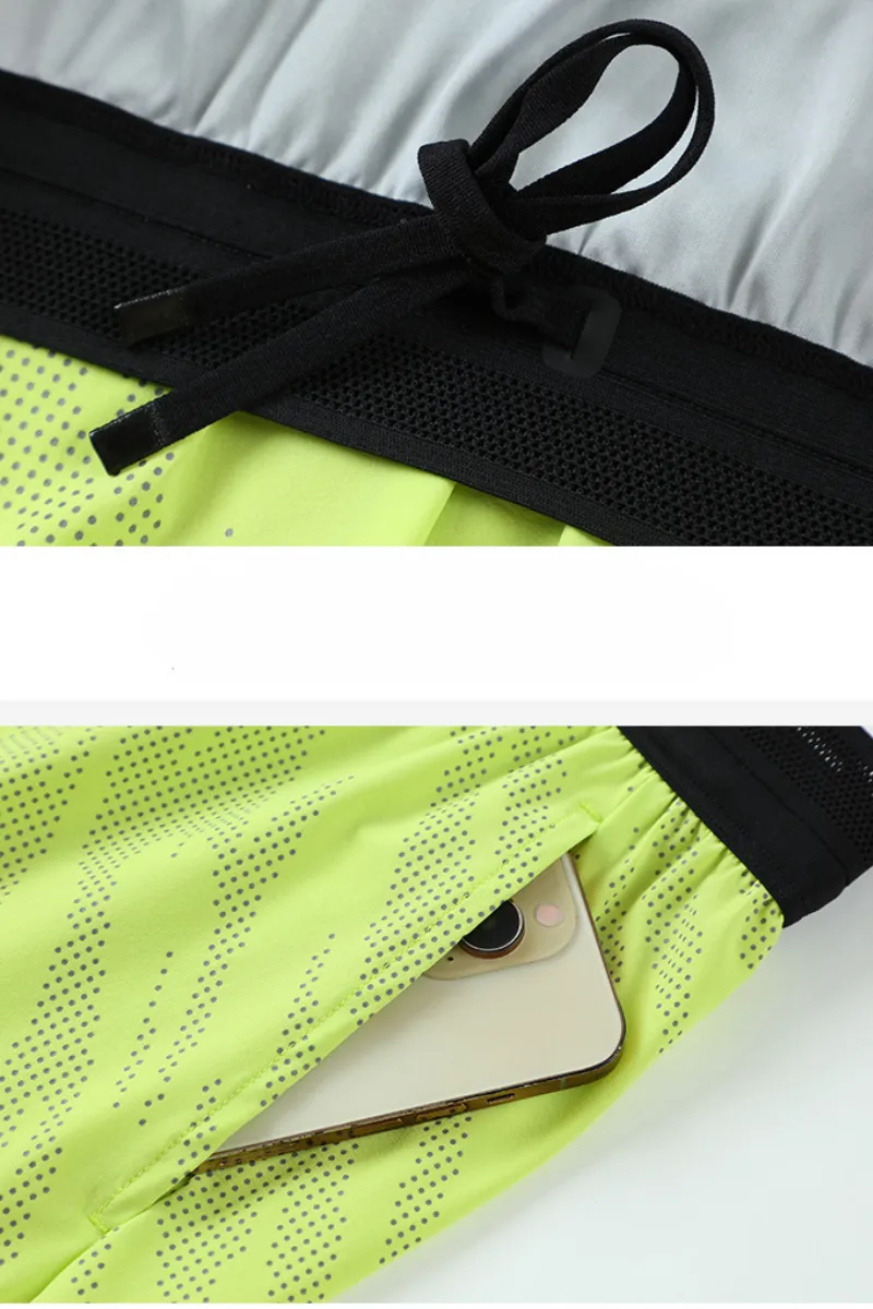 Storage Pocket Dual Layer Reflective Detail Athletic Shorts