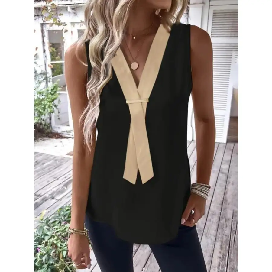 Full Size V Neck Contrast Tank Plus