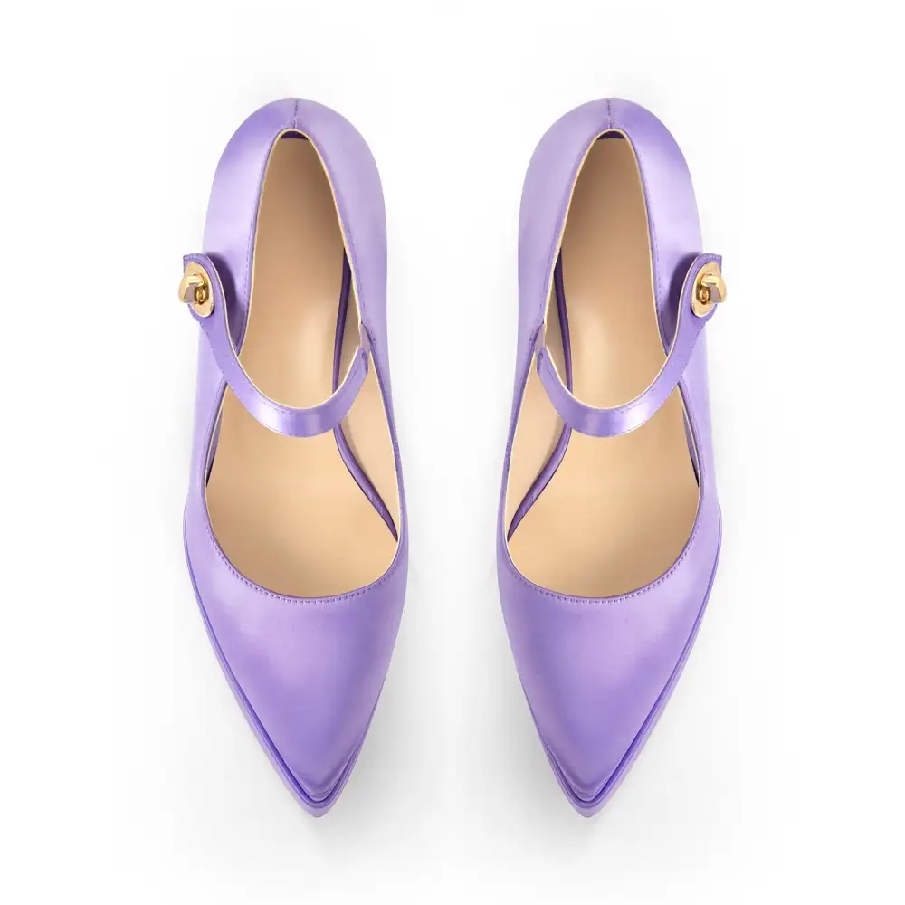 Satin Finish Pointed Toe Platform Chunky Heel Pumps