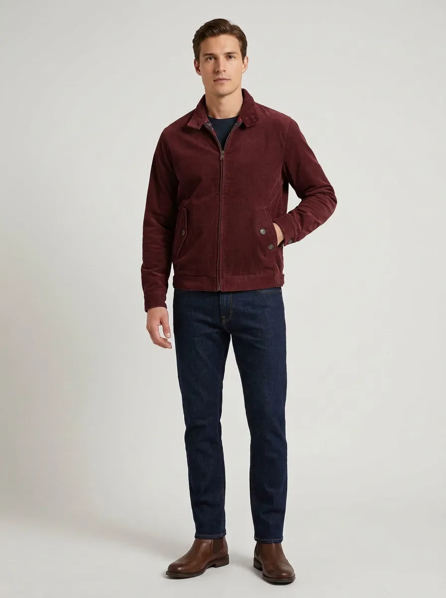 Men's Casual Grey Corduroy Zip-Up Jacket