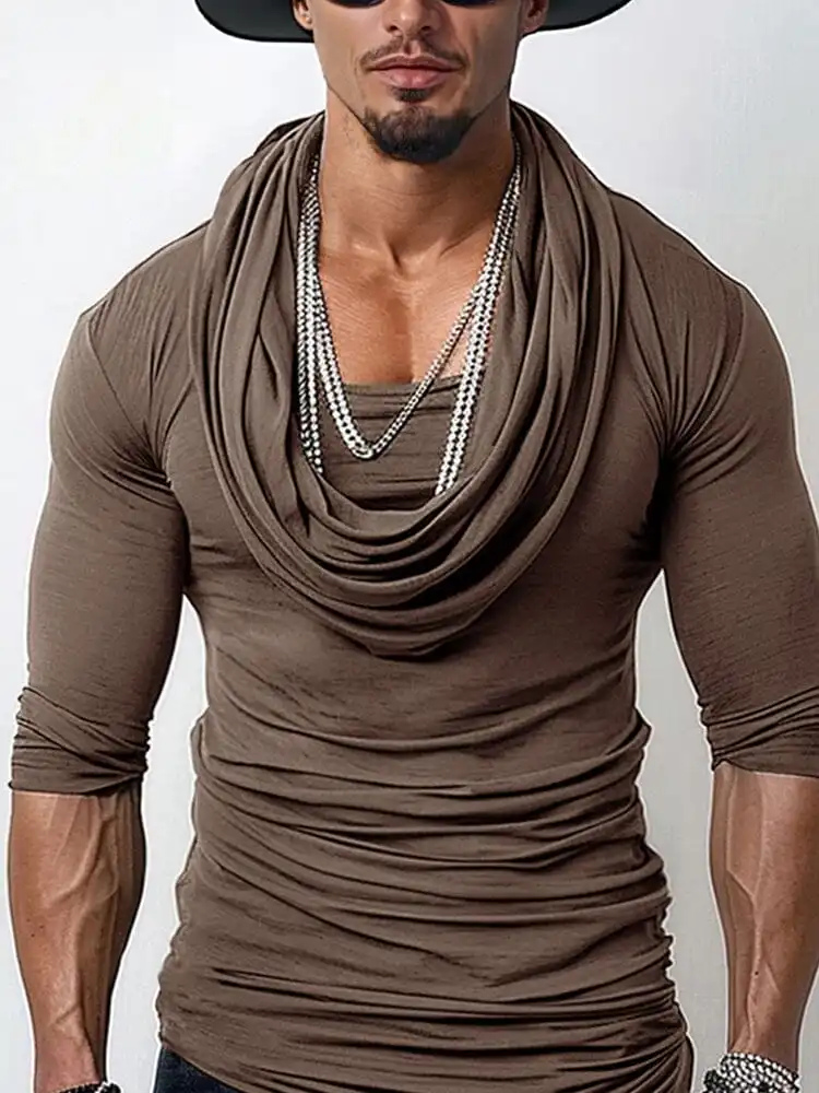Stretch Slim Fit Drape Collar Top Shirt
