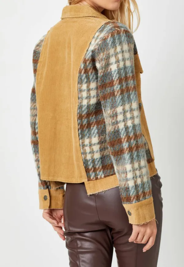 Corduroy Plaid Sleeve Jacket