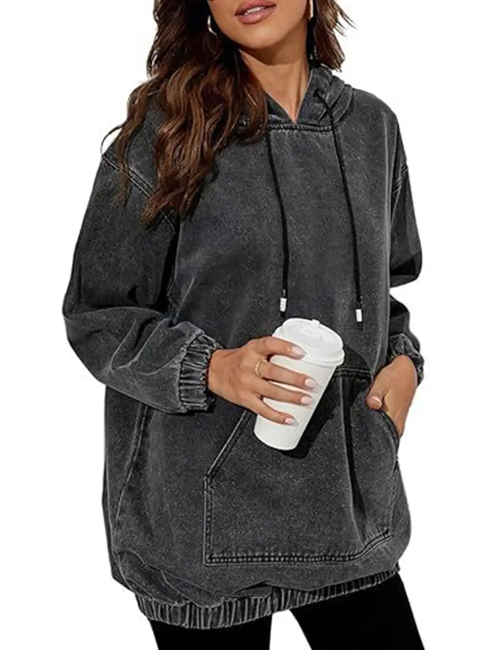 Denim Retro Hooded Pullover Sweatshirt