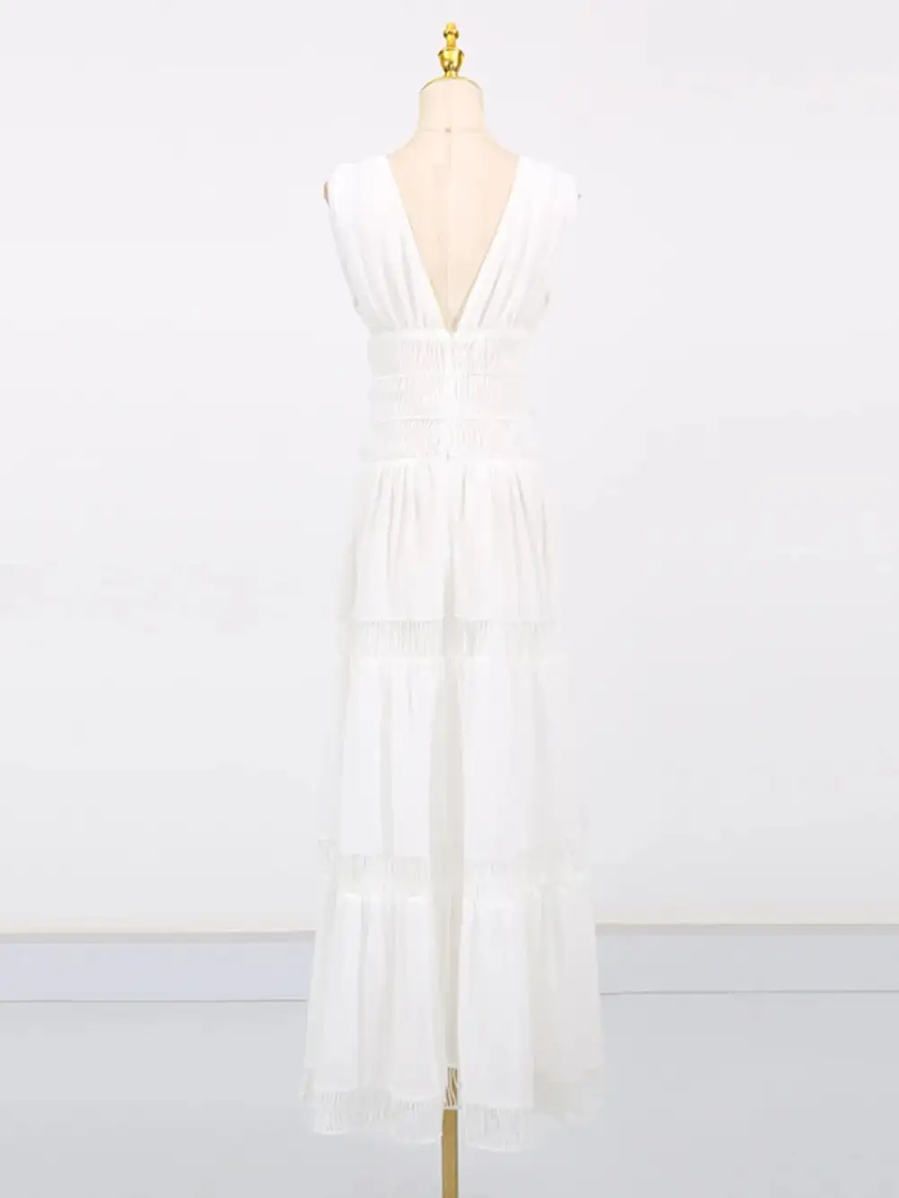 V Neck Tiered Sleeveless Maxi Dress