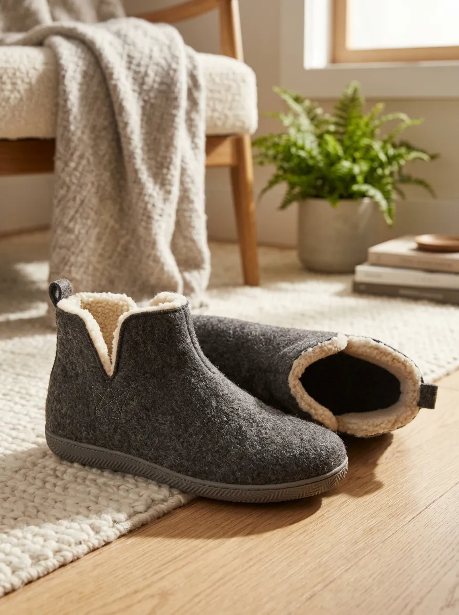 Everyday Minimalist Wool Lined Detail Unisex Warm Wool Shoes
