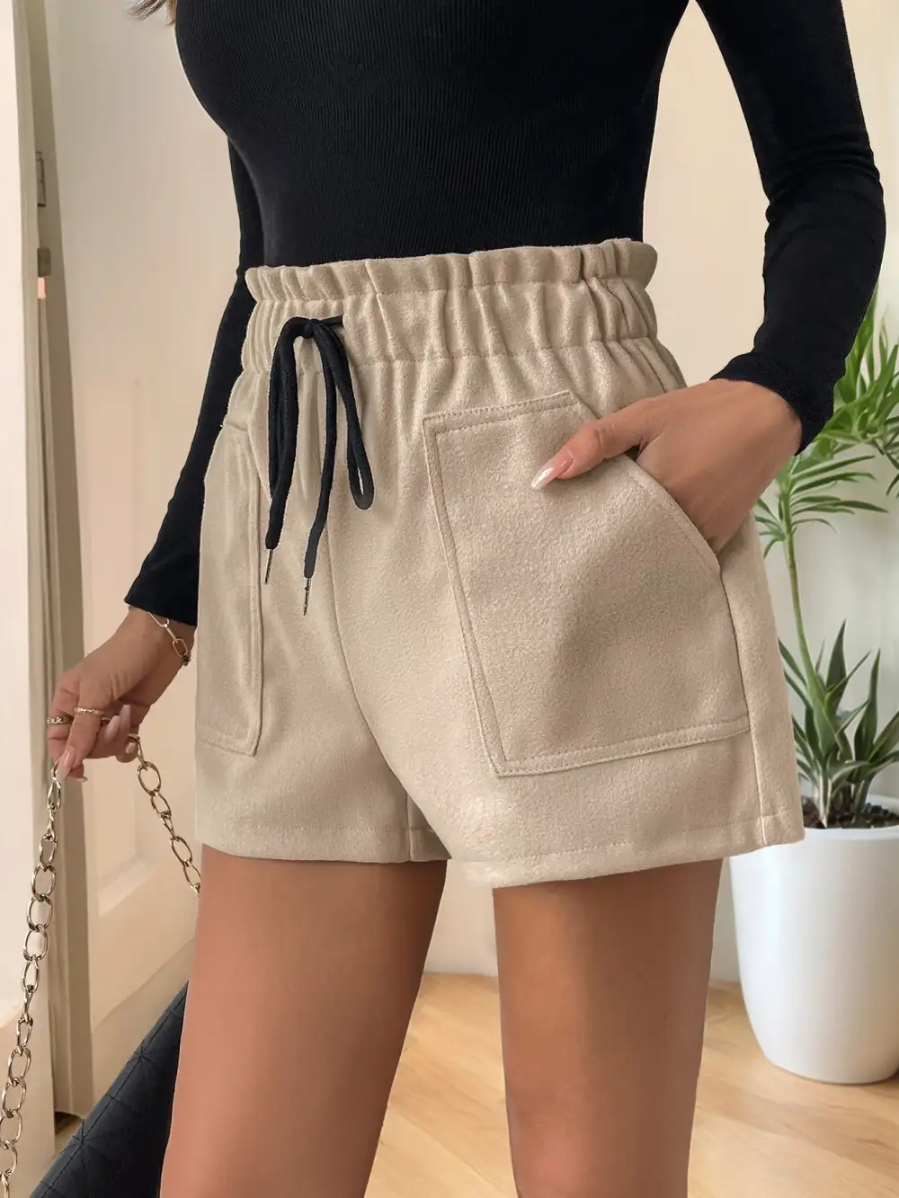 Frill Drawstring Pocket Shorts