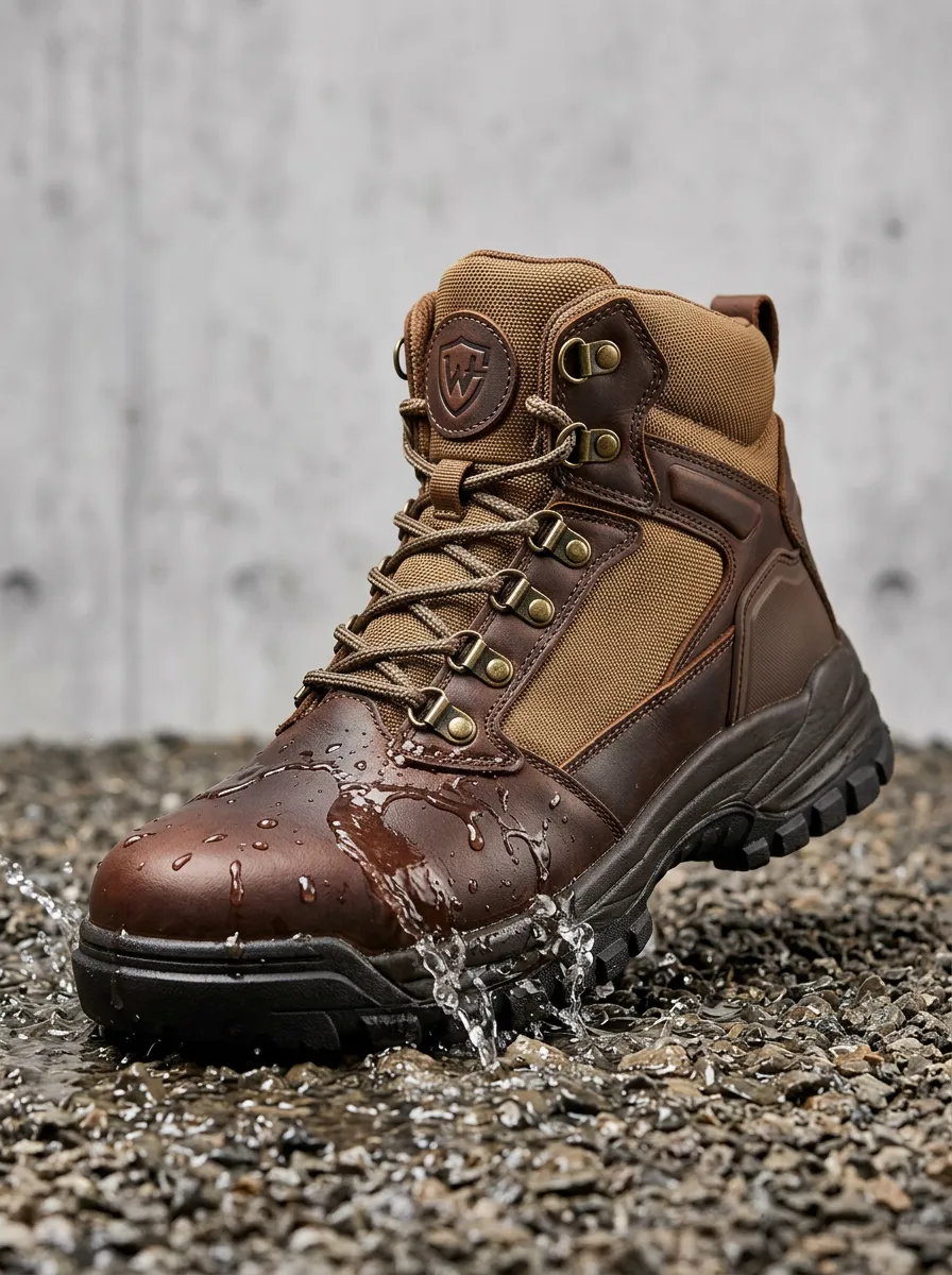 Men's Outdoor Waterproof Brown Leather Tactical Work Boots