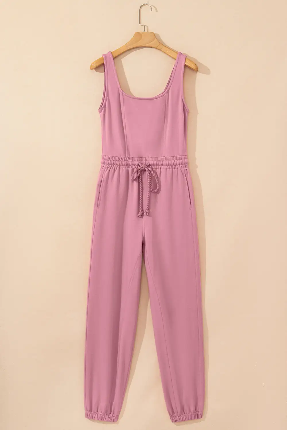 Lace Up Elastic Waist Sleeveless Square Jumpsuit