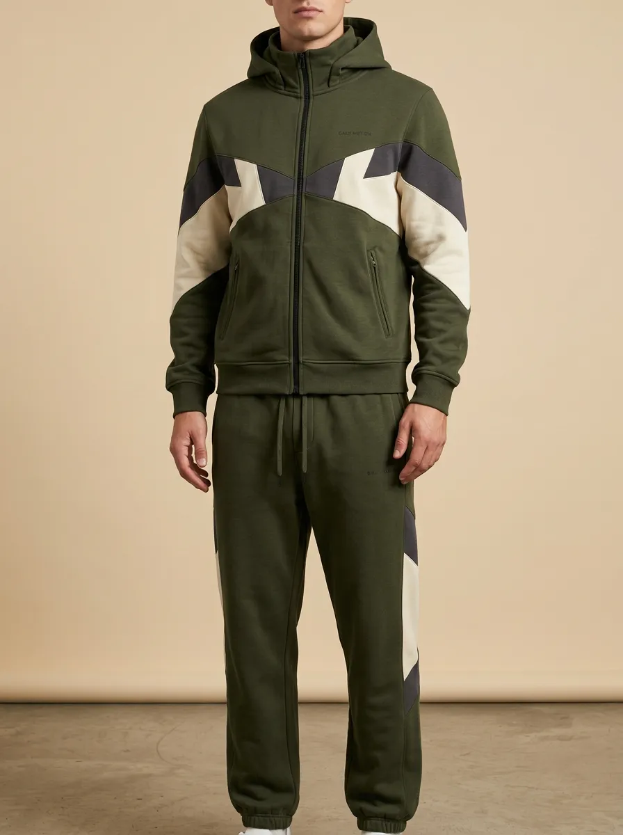 Men's Classic Colorblock Geometric Pattern Print Jogger Set