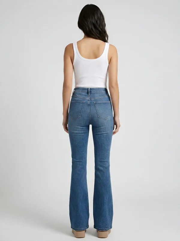 Minimal Modern Women's High-Waist Stretch Flare Jeans