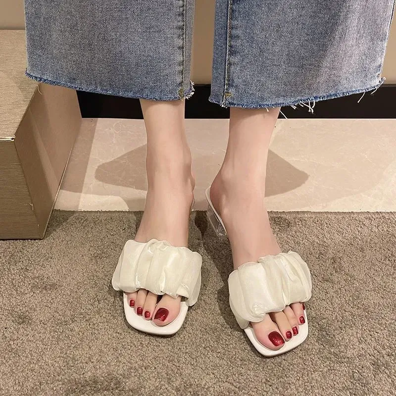 Slip On Square Toe Block Heel Sandals