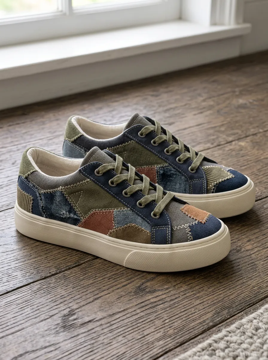 Men's Refined Vintage Patchwork Denim Patterned Canvas Shoes