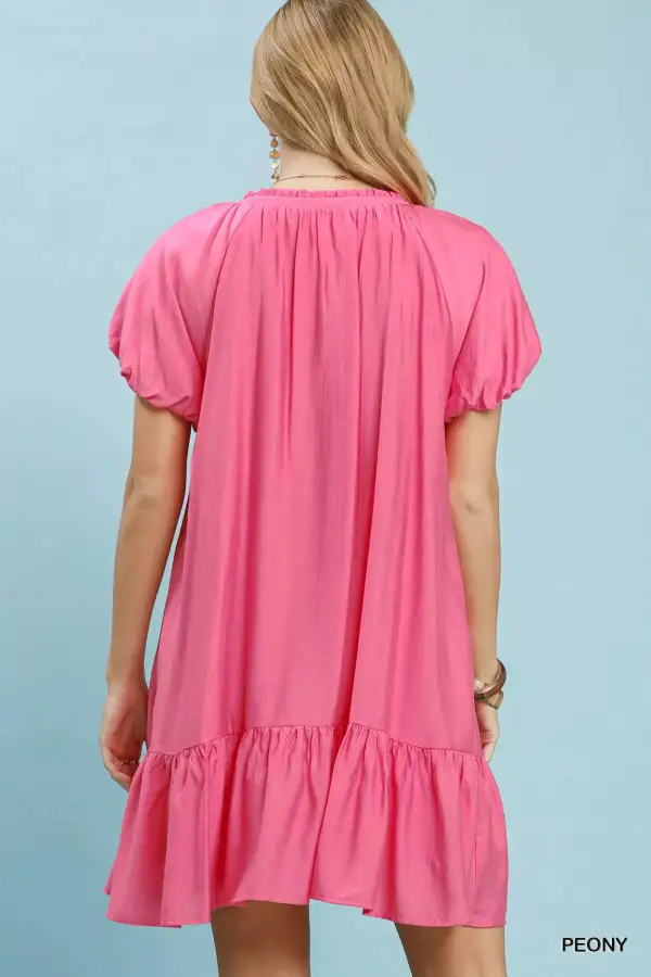V-Neck Tiered Ruffle Hem Shift Mini Dress