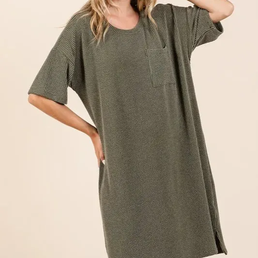 Elegant Urban Rib Knit Short Sleeve Tee Dress