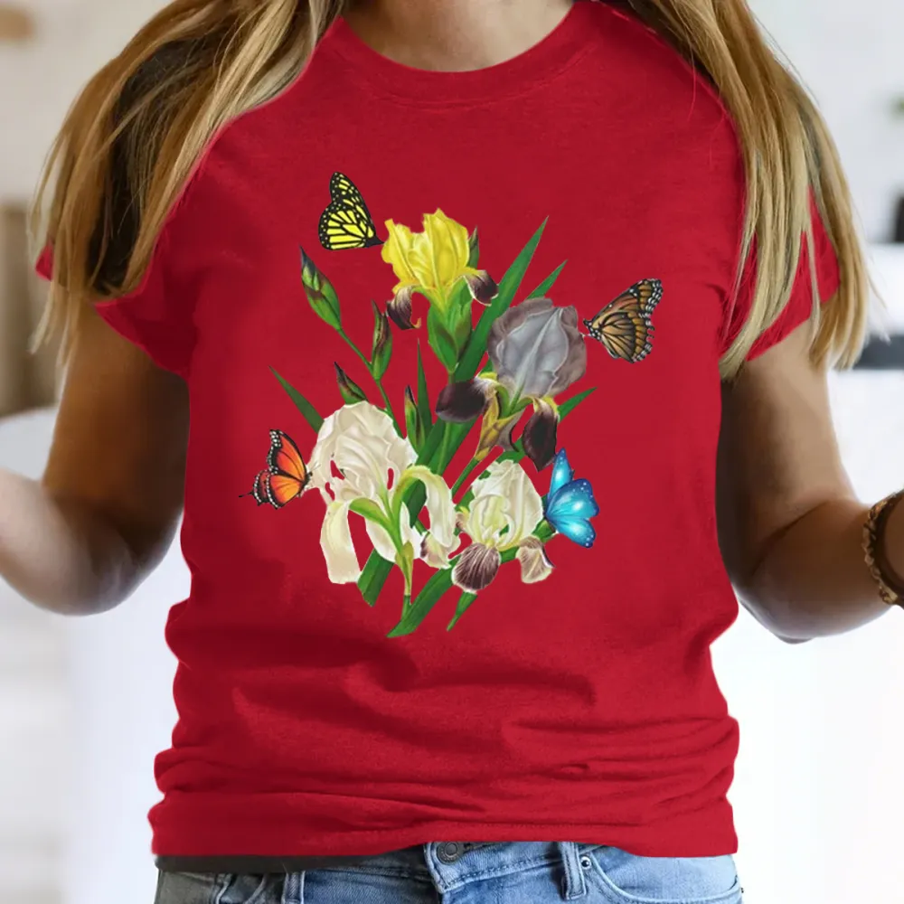 Butterfly And Iris Floral T-Shirts