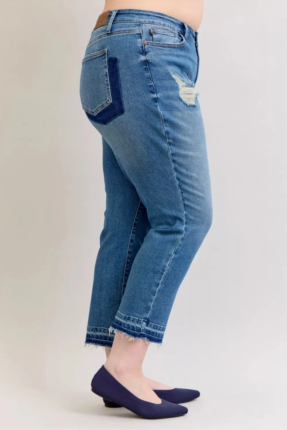 Mid Rise Raw Hem Distressed Boyfriend Jeans