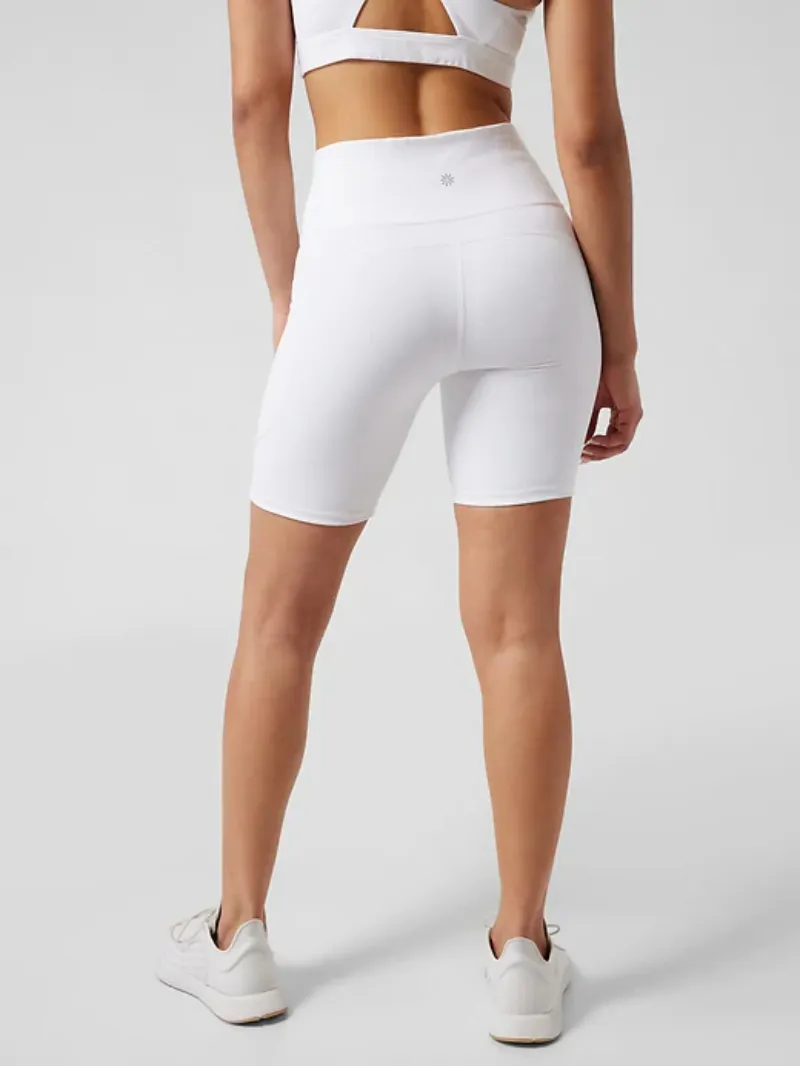 White Accented Biker Shorts For Chic Active Style