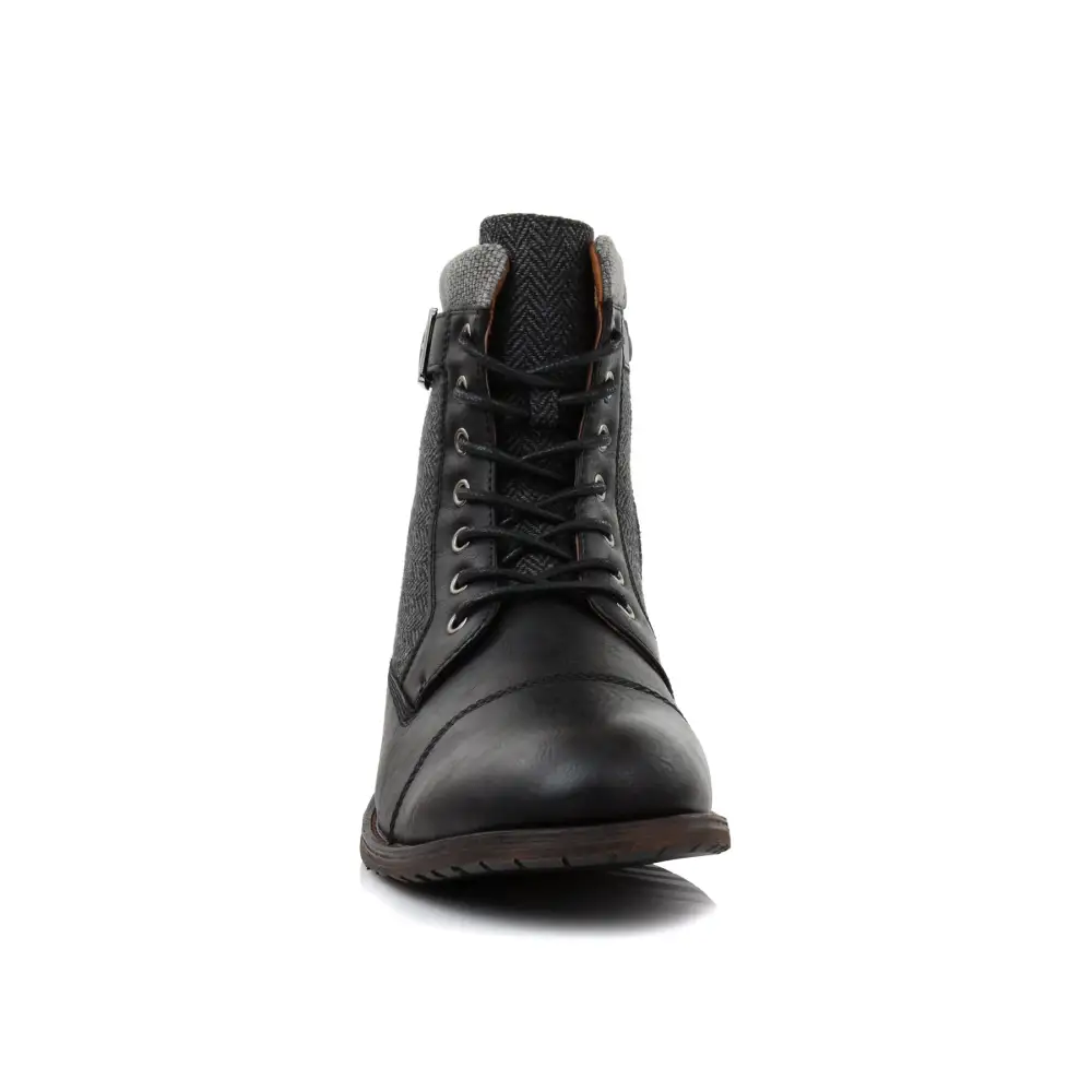 Classic Faux-Leather Lace-Up Zip-Up Combat Boots