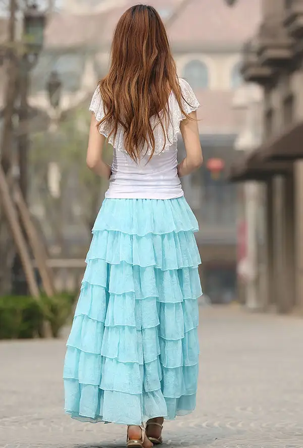 Refined Chiffon Layered Elastic Waist Maxi Skirt