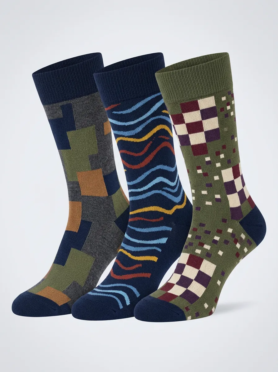 Men's Geometric Abstract Pattern Printed Three-Pack Socks — Everyday Edit