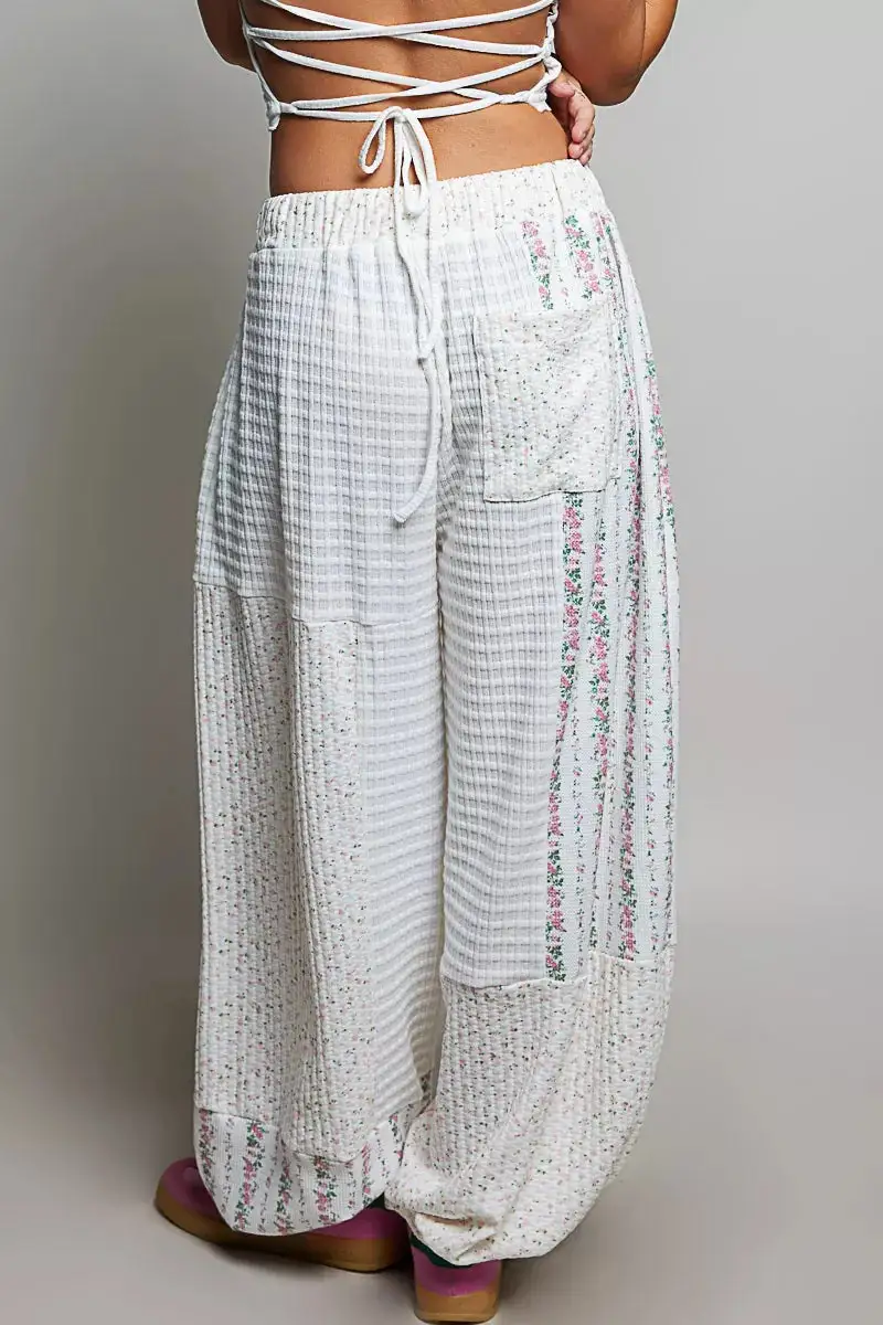 Pol Patchwork Mixed Knit Wide Leg Pants