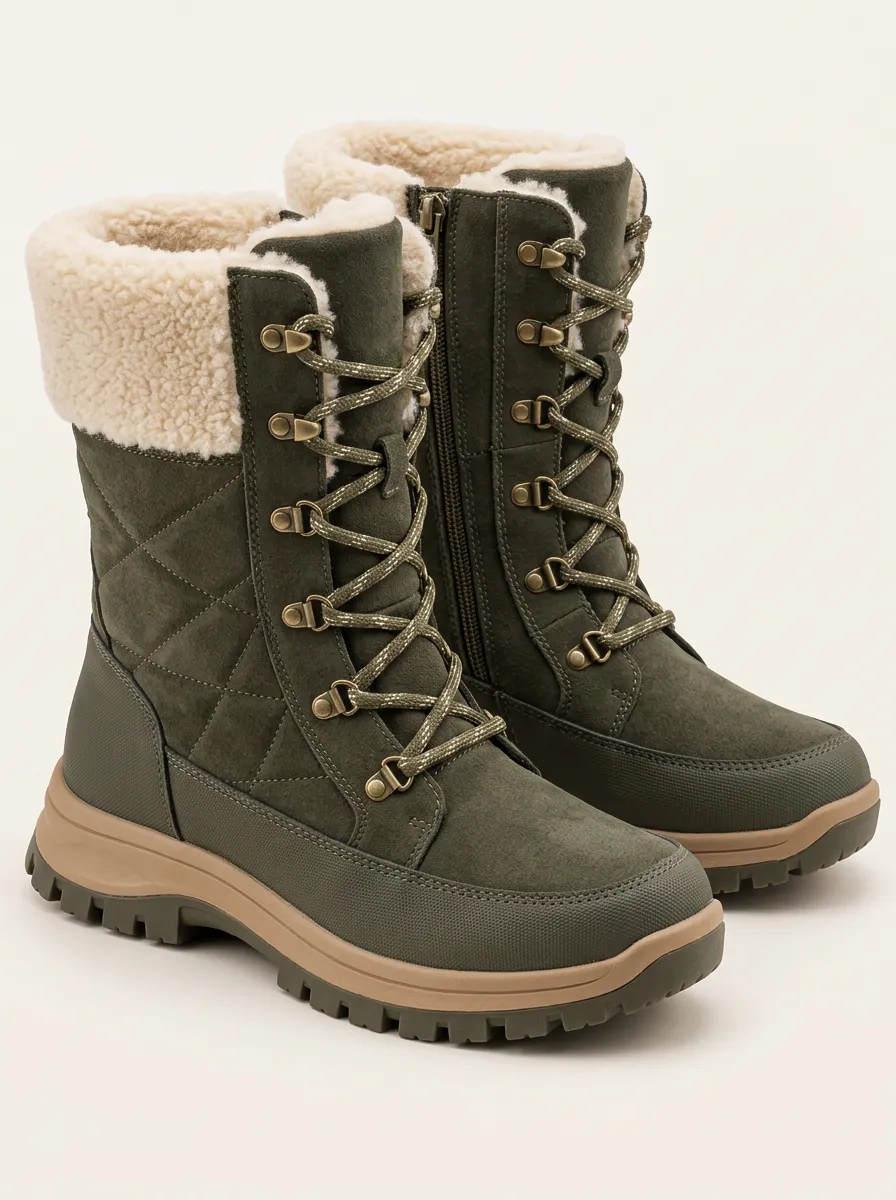 Women’s Casual Olive Quilted Winter Boots
