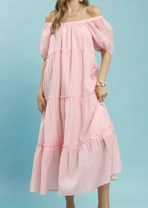 Tiered Textured Tiered Midi Dress