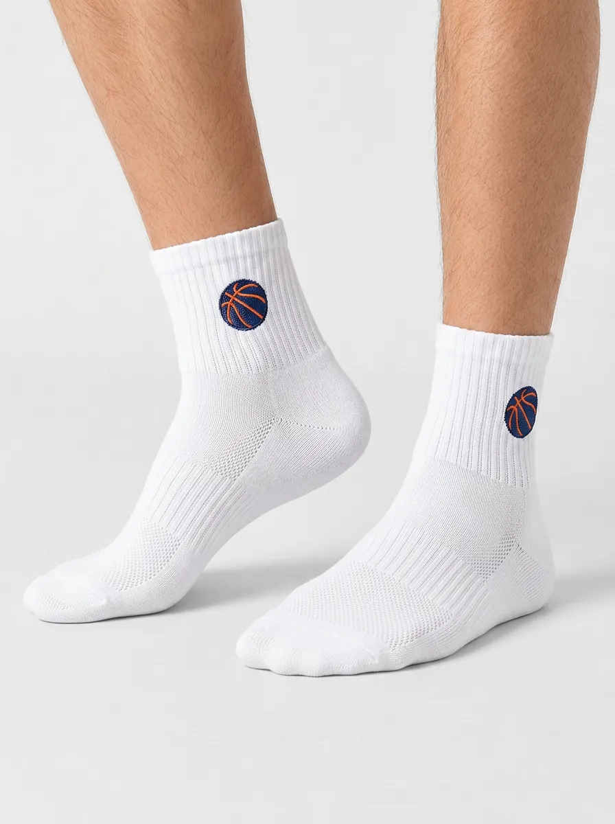 White Trail Basketball Graphic Performance Ankle Socks