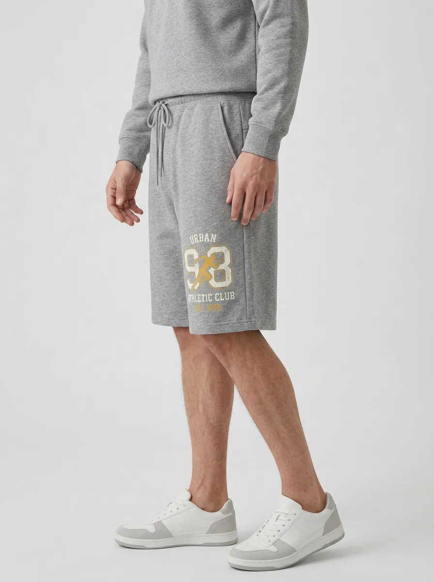 Men's Running Drawstring Athletic Relaxed-Fit Printed Sweat Shorts
