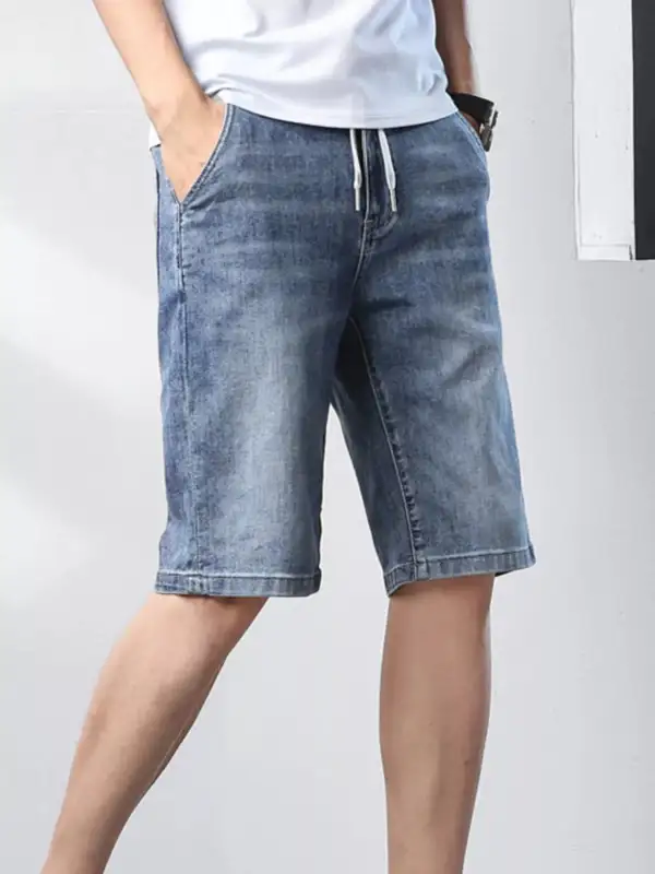 Drawstring Washed Denim Shorts