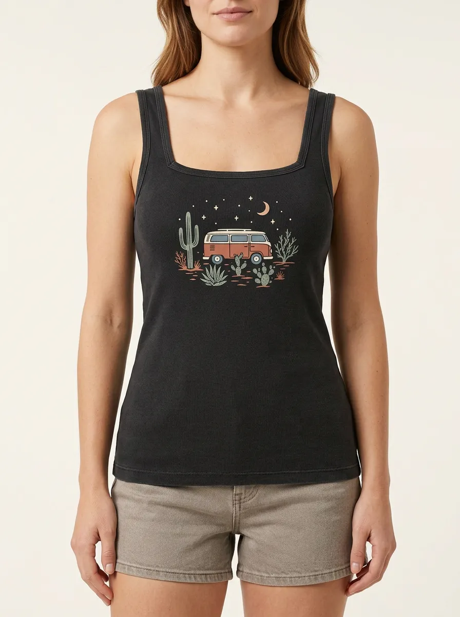 Western Cactus Desert-Van Travel Built-In Bra Tank Top