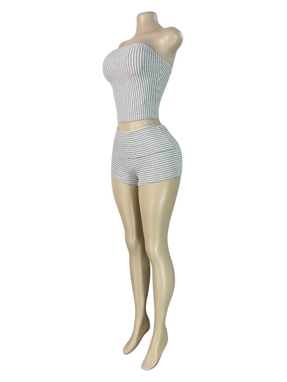 Striped Ribbed Tube Top and Shorts Two Piece Set
