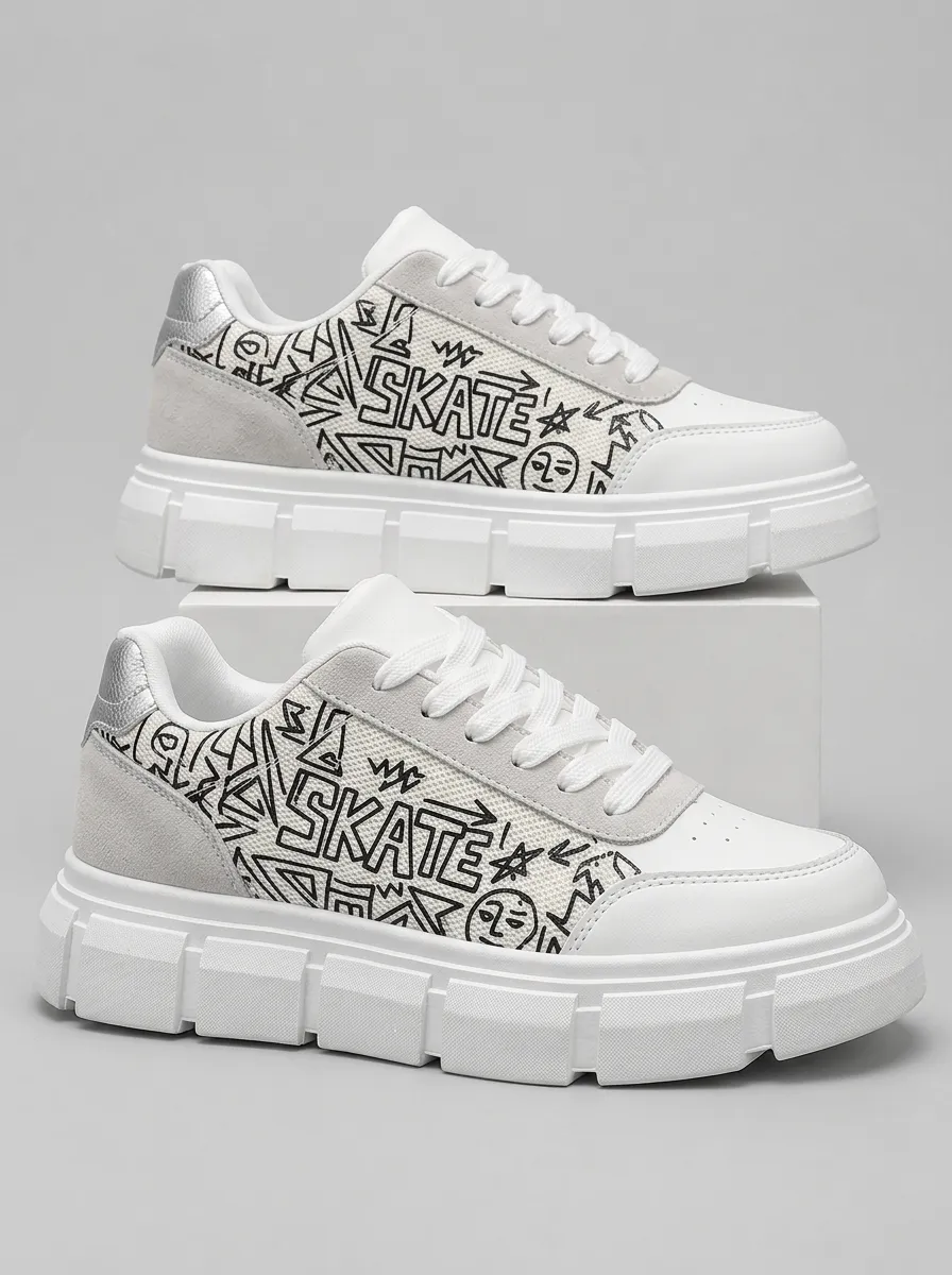 Men's Skater Graffiti Pattern Skate Shoes