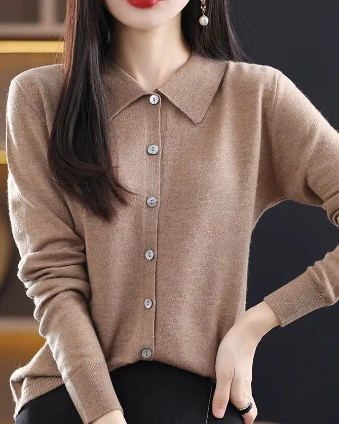 Classic Wool Turn-Down-Collar Cardigan