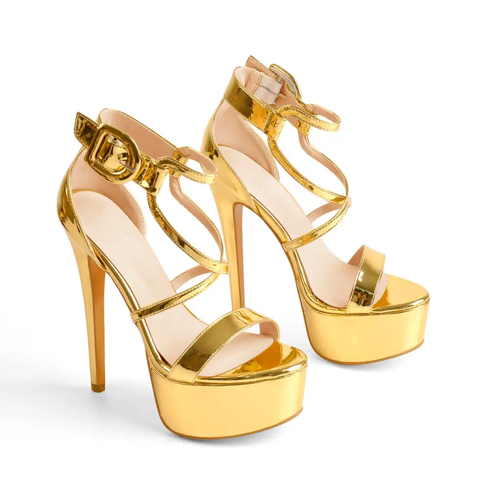Patent Leather Platform Cross Tie Stiletto Sandals