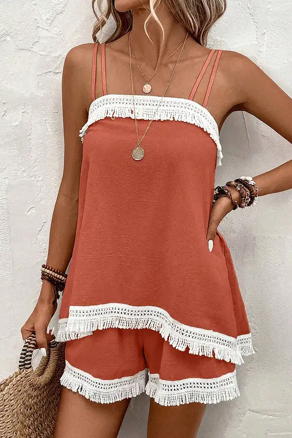 Block Tassel Casual Two Piece Set