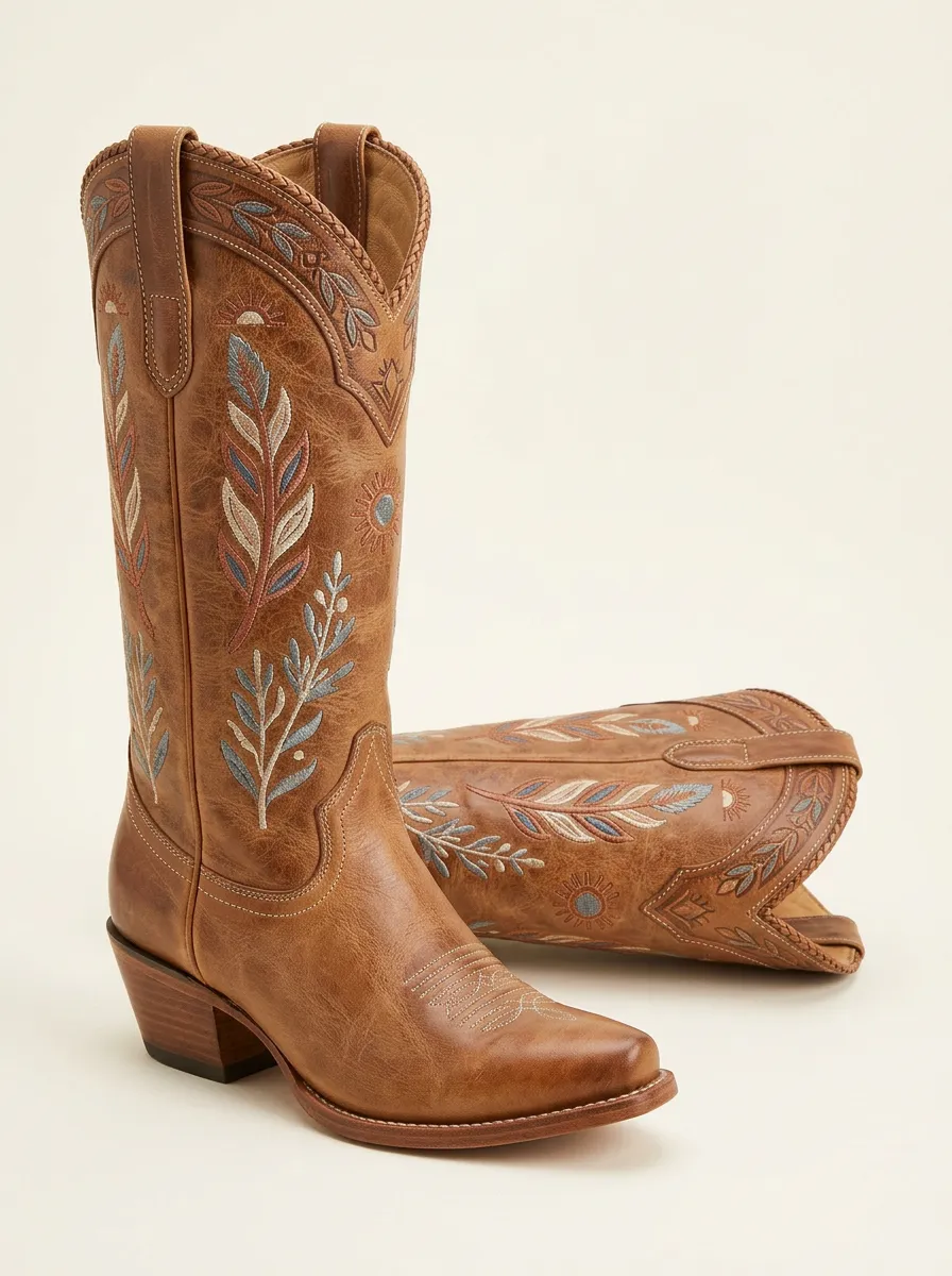 Country Embroidered Floral Artisan-Look Western Boots