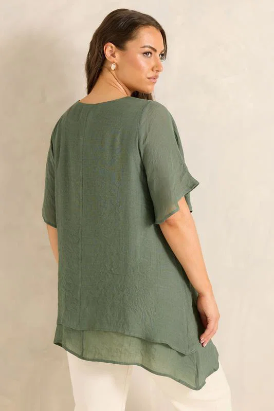 Khaki Green Double Layer Top detail 3