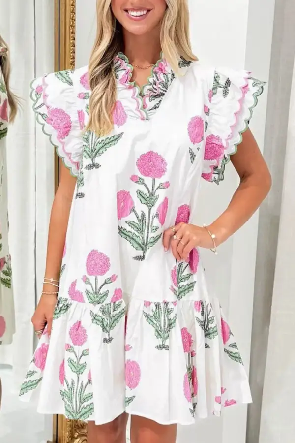 Floral Printed Ruffle Mini Dress