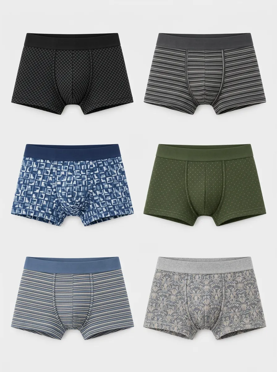 Men's Multi-Pattern Geometric Striped Printed Boxer Briefs 6-Pack