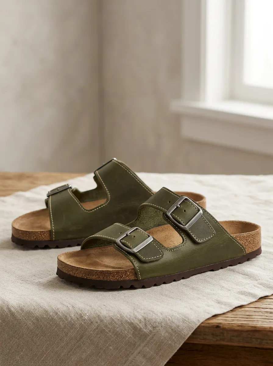 Unisex Classic Double-Strap Buckle Cork Footbed Sandals