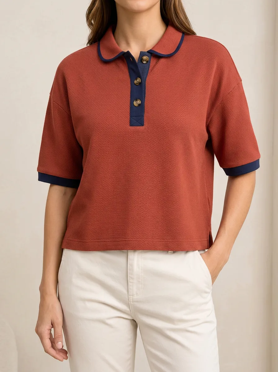 Women's Rust Red Polo with Contrasting Edge Detail