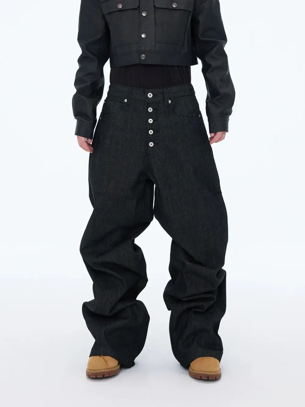 Multi-Button Wide Jeans