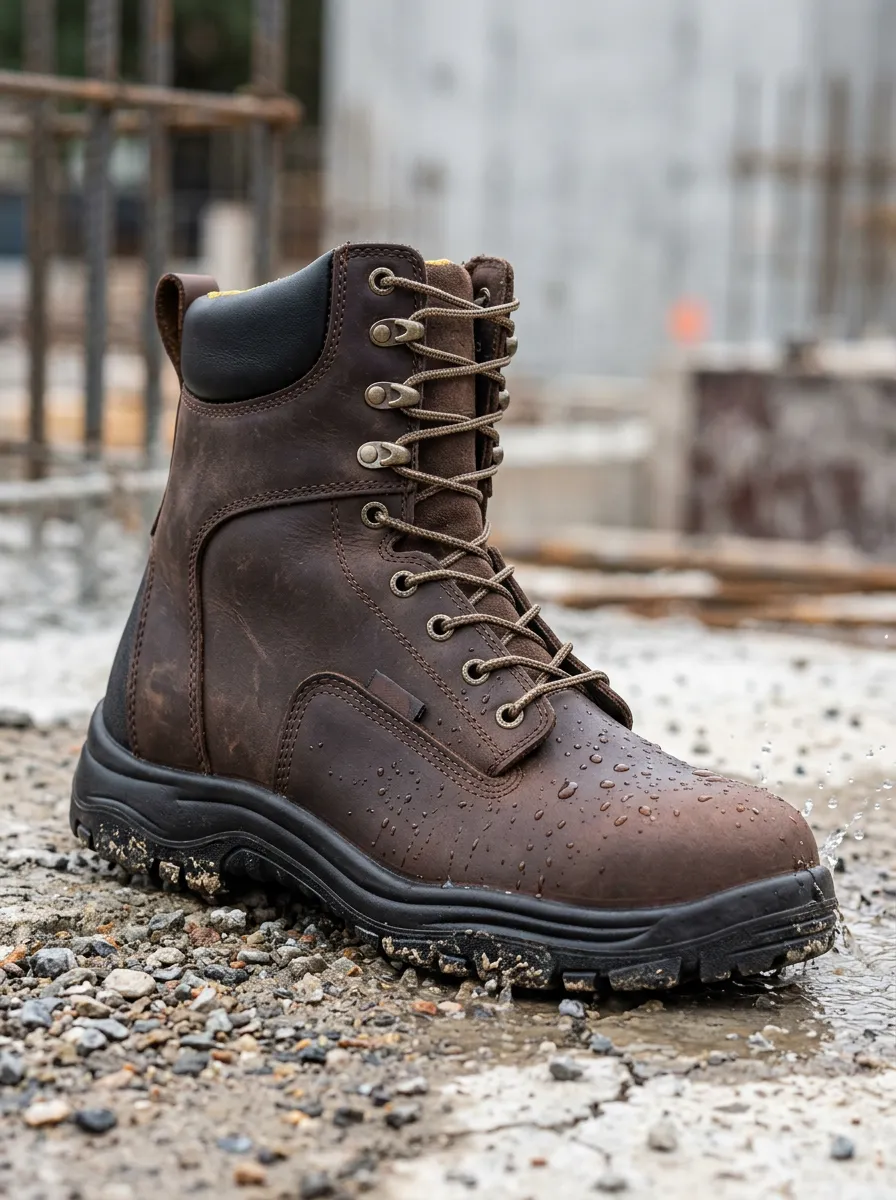 Men's Leather Brown Waterproof Construction Printed Work Boots